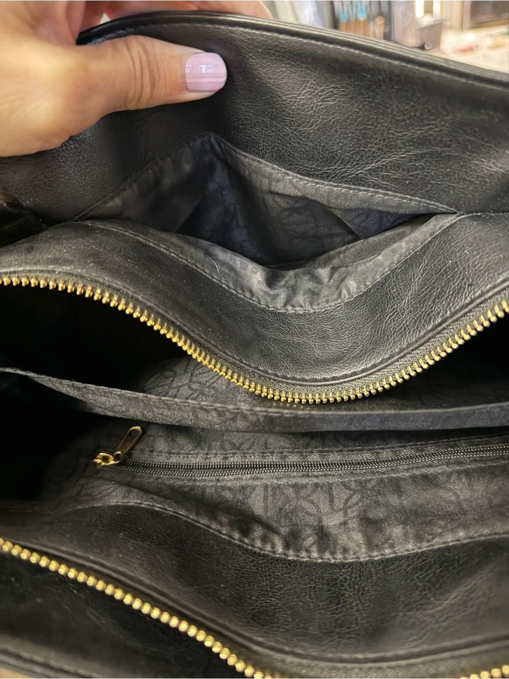 Women's Black Leather Satchel with Gold Accent Hardware - Picture 3 of 4
